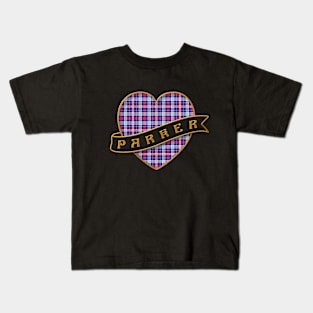 The PARKER Family Tartan - Retro Heart & Ribbon Calan Tartan Insignia Kids T-Shirt